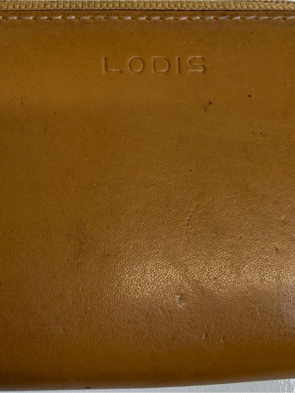 Lodis Cream Tan Teal Leather Mini Wallet Credit Card Holder Key Ring Zip Around